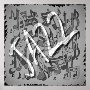 Poster Jazz Music Patterling Dancing Swirling Notes BW