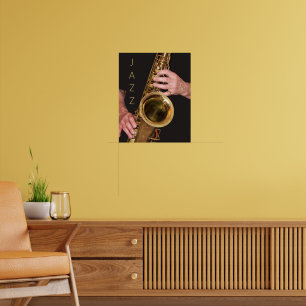Poster Jazzista Tocando Saxofone Dourado