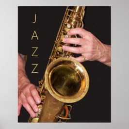 Poster Jazzista Tocando Saxofone Dourado