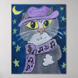 Poster Jazzy Cat Folk Art