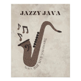 Póster Jazzy Java-Grãos de Café-Saxofone-