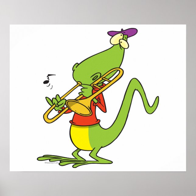 Poster jazzy trombone tocando desenho de lagarto (Frente)
