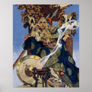 Poster JC Leyendecker Rainha Maeve Guerreira Celta