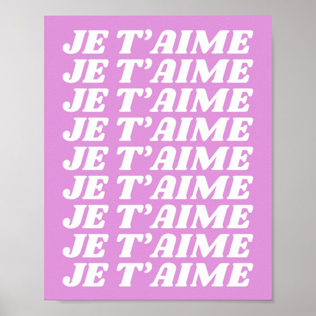 Poster Je T'aime | Francês Eu Te Amo | Cor de rosa violet (Frente)