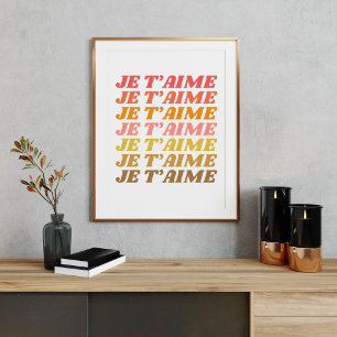 Poster Je T'aime French Love Dizendo Tipografia Retroativ