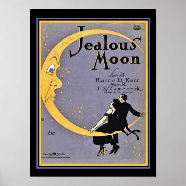 Póster "Jealous Moon" Art Deco Sheet Music Cobrir 12 x 16 (Frente)