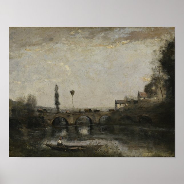 Póster Jean-Baptiste-Camille Corot - Paisagem com Ponte (Frente)