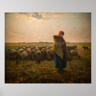 Poster Jean-Francois Millet - Shepherdess e Flock 1863