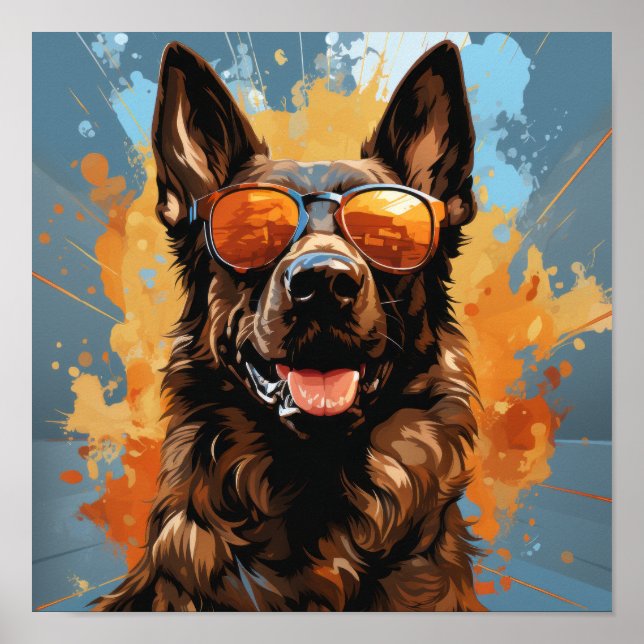 Poster Jean-Leandro, o Malinois belga Comendo um Sacudir- (Frente)