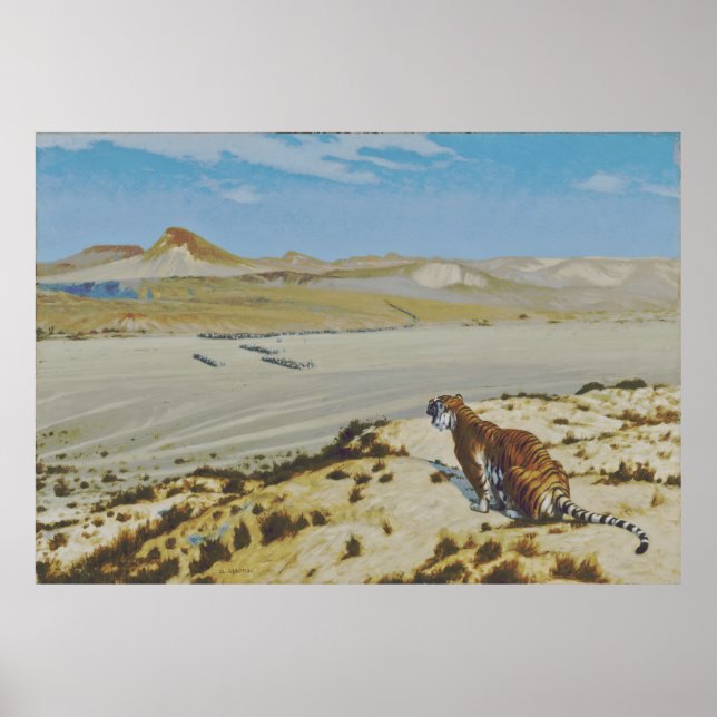 Póster Jean-Léon Gérôme - Tiger on the Watch (Modificado) (Frente)