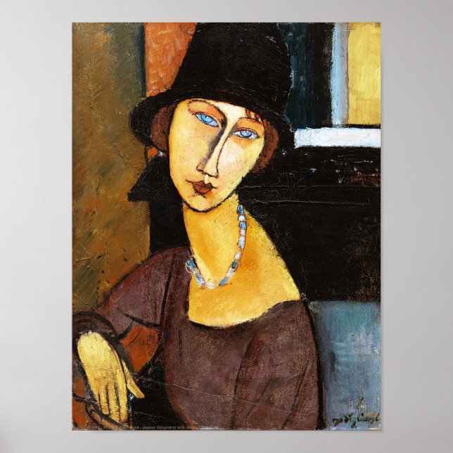 Poster Jeanne Hebuterne com chapéu e colar, Modigliani (Frente)