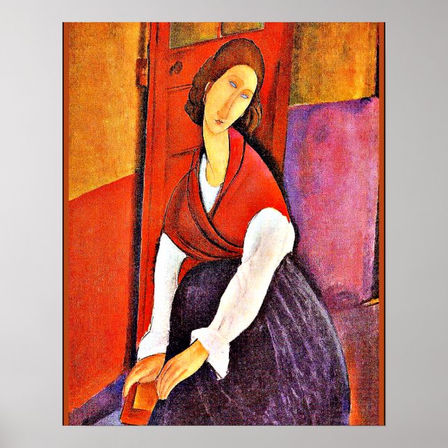 Poster Jeanne Hebuterne em um Shawl Vermelho por Modiglia (Frente)