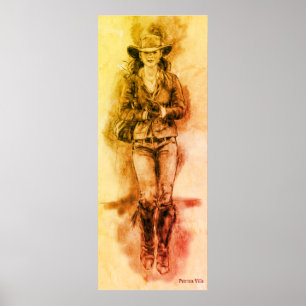 Poster Jeans Realistas De Desenho De Cowgirl Que Boot