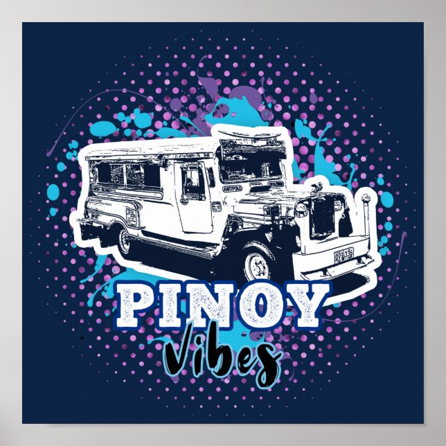 Poster Jeepney Pinoy Vibes Azul Rosa (Frente)