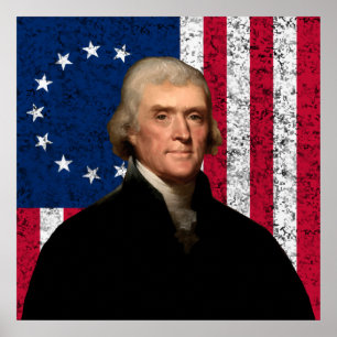 Poster Jefferson e The American Flag — Border