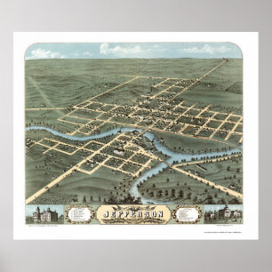 Póster Jefferson, mapa panorâmico dos WI - 1870