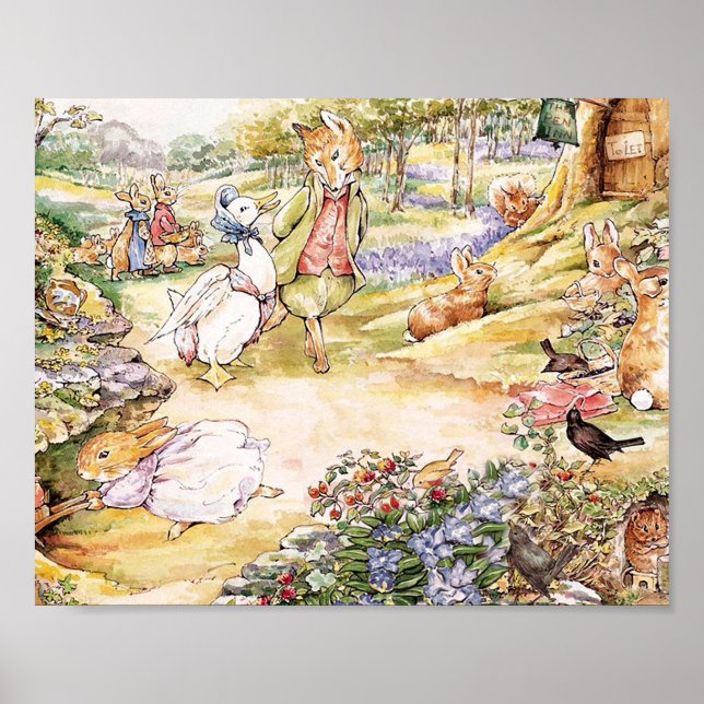 Poster Jemima Puddle Duck caminhando com o Sr. Fox (Frente)