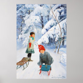 Poster Jenny Nyström Crianças de trenó 1910 Winter XL