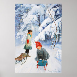 Poster Jenny Nyström Crianças trenando 1910 Winter XL