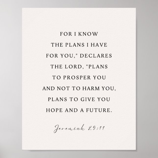 Poster Jeremiah 29:11 NIV Porque eu sei os planos (Frente)