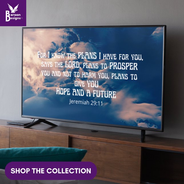 Poster JEREMIAH 29:11 Televisão Cristã de Arte (Christian Jeremiah 29:11 Bible verse with heavenly clouds wall art for display TV)