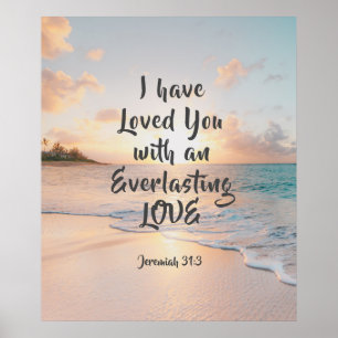 Poster Jeremiah 31:3 Eu te amei Bíblia Oceano Sunset