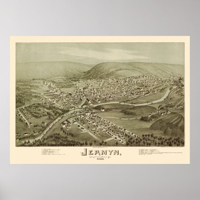 Póster Jermyn, PA Panorâmica Map - 1889 (Frente)