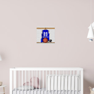 Póster Jérsei azul e branco personalizado do basquetebol