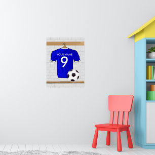 Póster Jérsei de futebol branco azul personalizado do