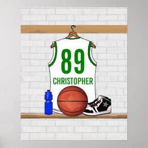 Poster Jérsei personalizado do basquetebol (whitegreen)