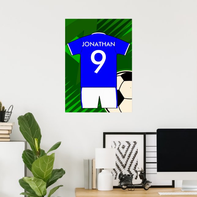 Póster Jersey Blue e White personalizados (Escritório em casa)