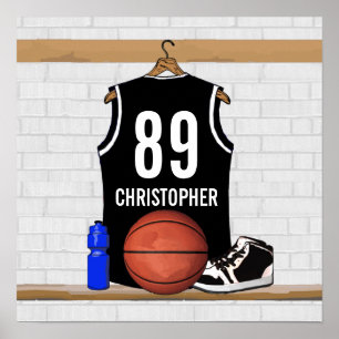 Póster Jersey, um jogador de basquete preto e branco pers