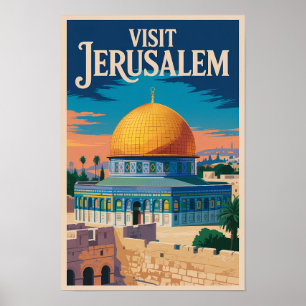 Poster Jerusalém Ilustração de Viagem Arte Vintage Israel