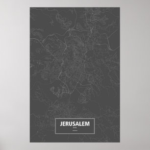 Póster Jerusalem, Israel (branca no preto)