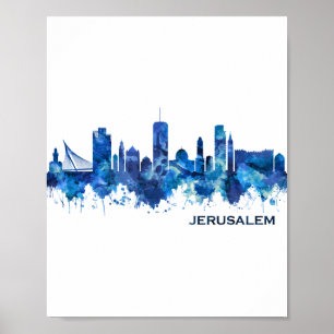 Poster Jerusalém Israel Skyline Blue