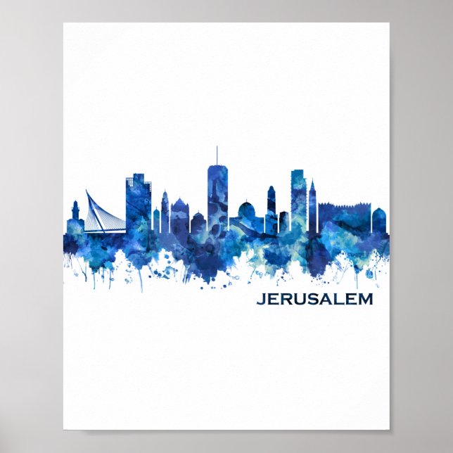 Poster Jerusalém Israel Skyline Blue (Frente)