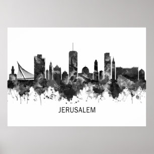 Poster Jerusalem Israel Skyline BW