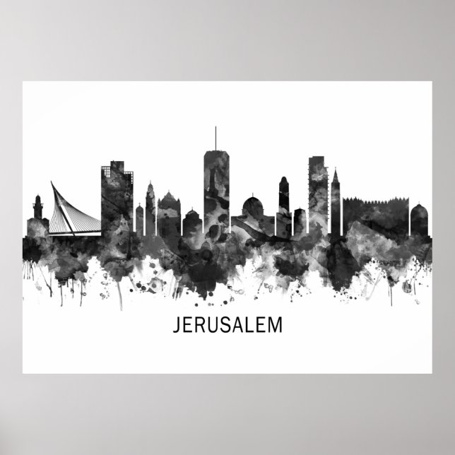 Poster Jerusalém Israel Skyline BW (Frente)