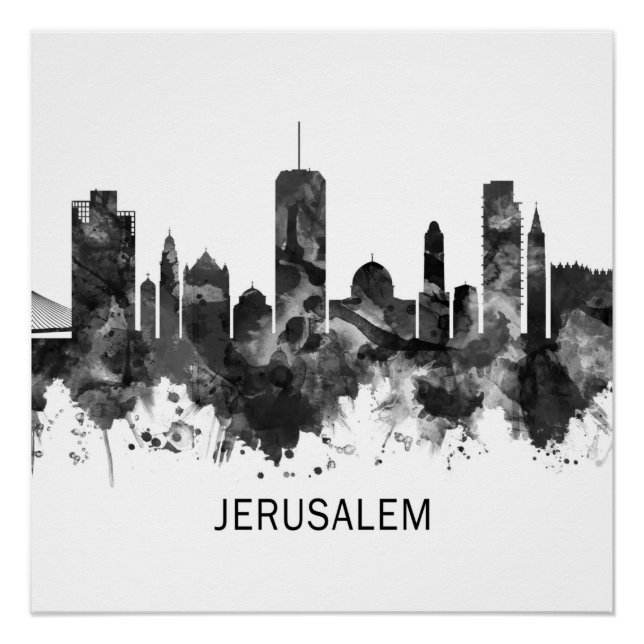 Póster Jerusalém Israel Skyline BW (Frente)