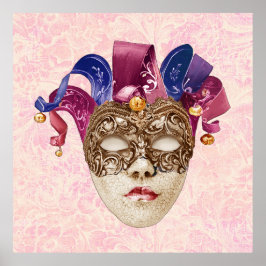 Poster Jester Porcelain Mask with Ribbons and Bells