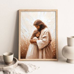 Poster Jesus Abraçando Menina, Arte Cristã, Jesus Abraça
