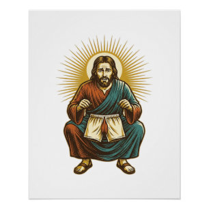 Póster Jesus Ajustando Cueca Incomoda no Meio do Agachame