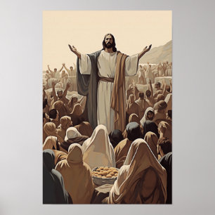Poster Jesus alimenta 5000 escrituras religiosas cristãs