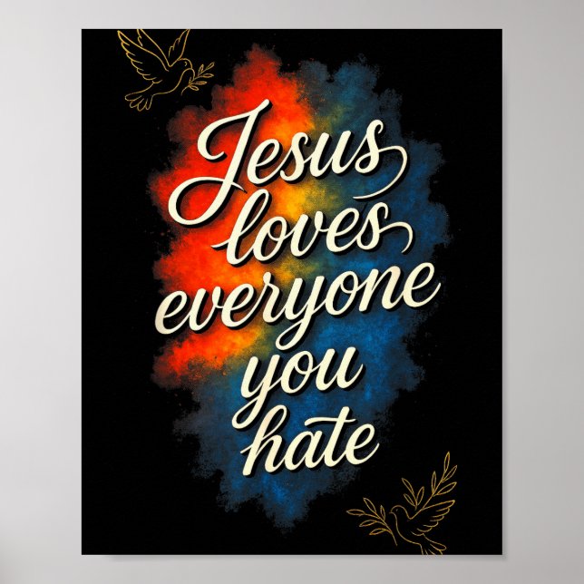 Poster Jesus Ama a Todos - Mensagem de Fé Cristã (Frente)