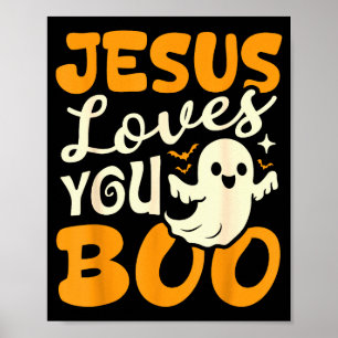 Poster Jesus Ama Você Boo Fantasma de Halloween Cristão E