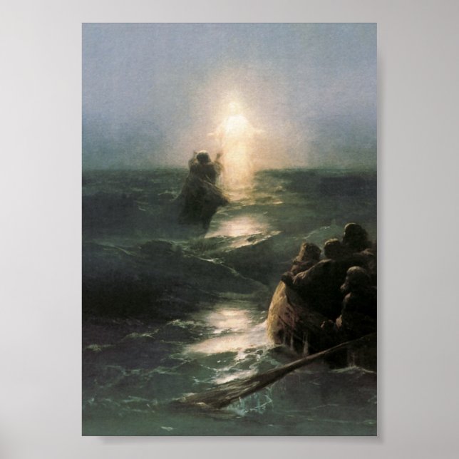 Póster Jesus andando em Stormy Seas (Frente)