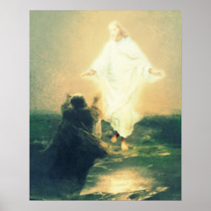 Póster Jesus caminha em água milagre e Rua Peter