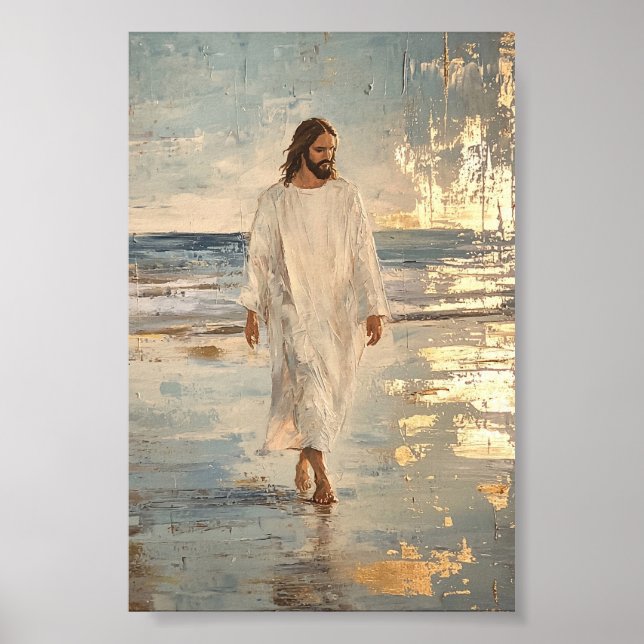 Poster Jesus caminha na água com roupas brancas (Frente)
