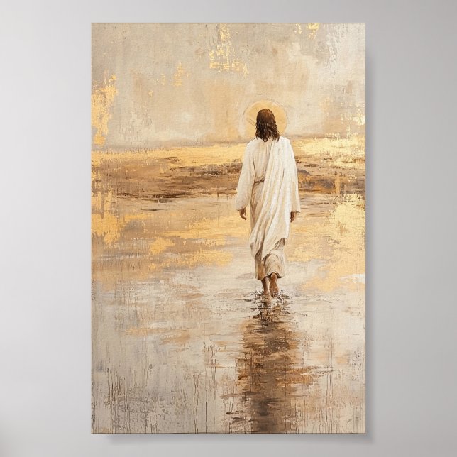 Poster Jesus caminha sobre a água com roupas brancas (Frente)