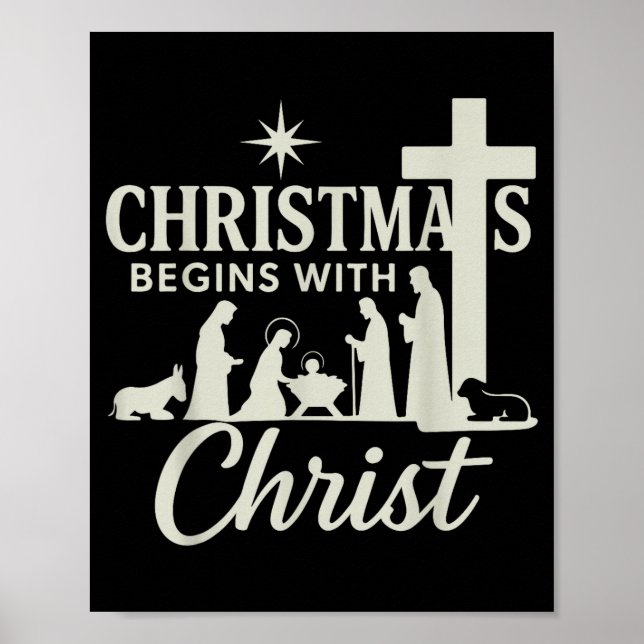Poster Jesus Christmas Begins With Christ Pjs Pajamas Tod (Frente)